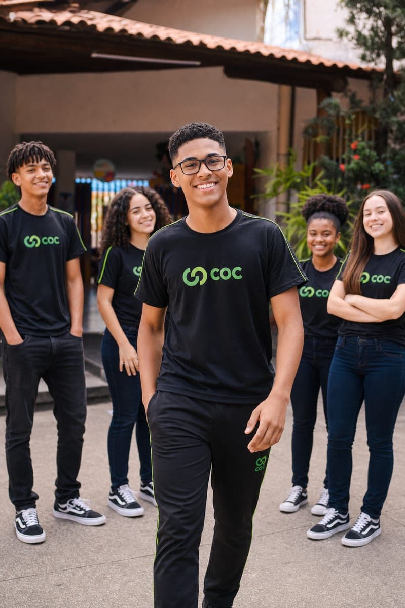 Alunos do Ensino Médio do COC reunidos no pátio da escola