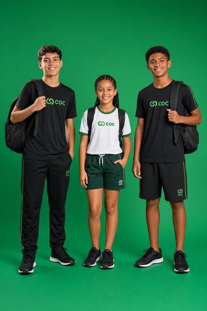 Alunos do COC com mochilas e o uniforme da escola